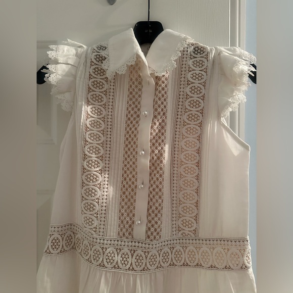 BRAND NEW NWT Alice + Olivia White Meeko Eyelit Embroidered Mini Shirt Dress - Picture 10 of 14